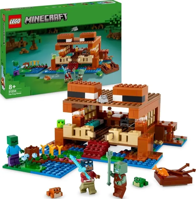 Lego minecraft la casa-rana, gioco di ruolo per bambini e bambine con i personaggi, i mob e gli animali del videogioco, 21256