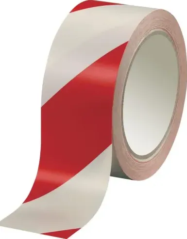 Nastro demarcazione adesivo attacca a terra rosso bianco 50mm x 50mt pvc