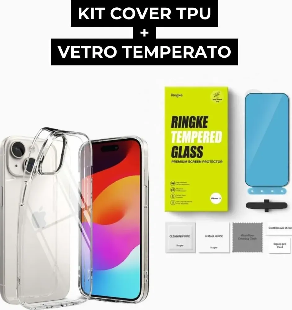 Ringke iPhone 15 Kit Cover TPU + Vetro Temperato