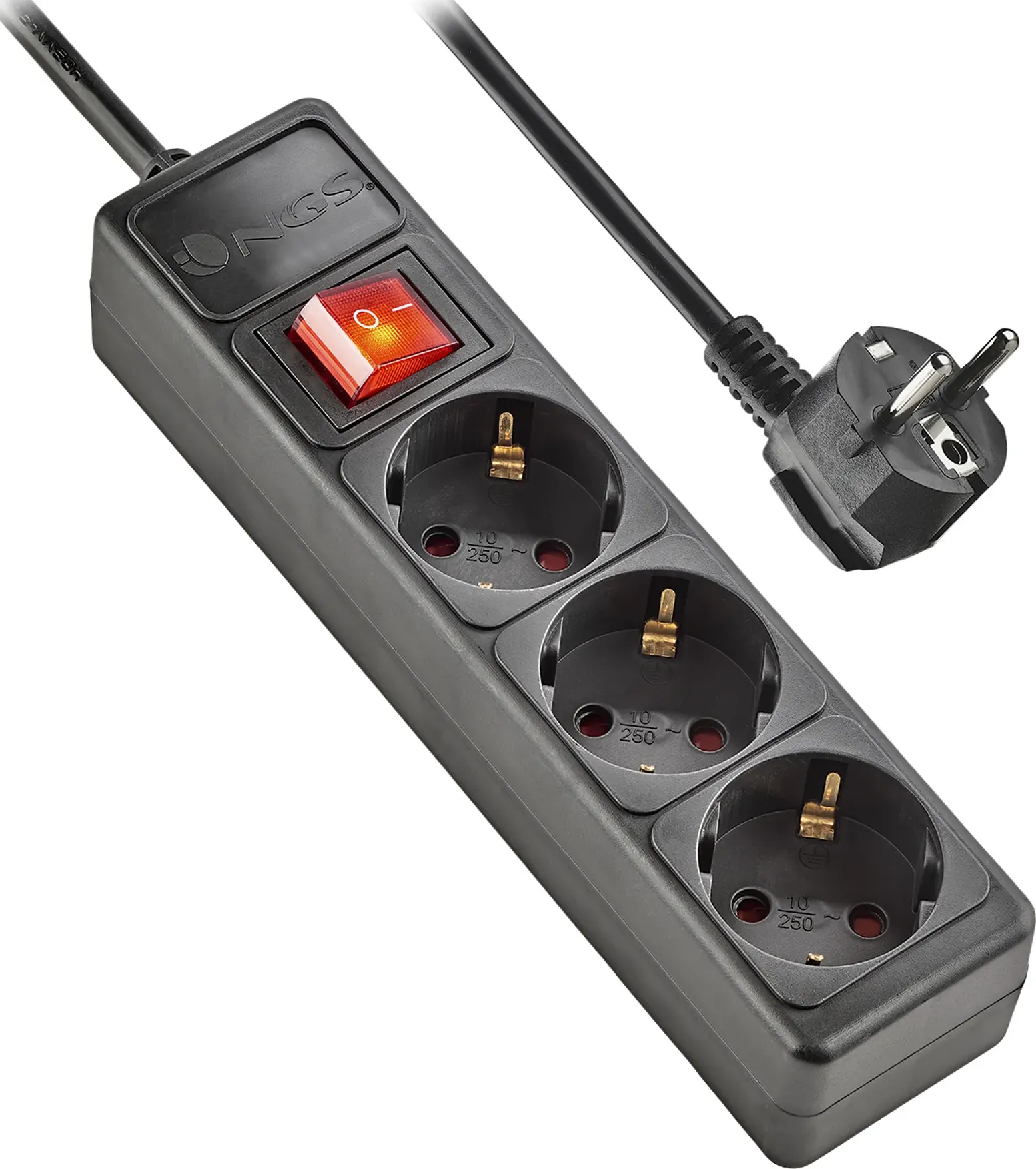 Ngs Power Strip With Switch Surge Pole 300 With 3 Black Power Outlets