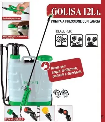 Mitepek - pompa a zaino, spalla a pressione con irroratore, 4 diversi ugelli, giardino golisa 12 lt