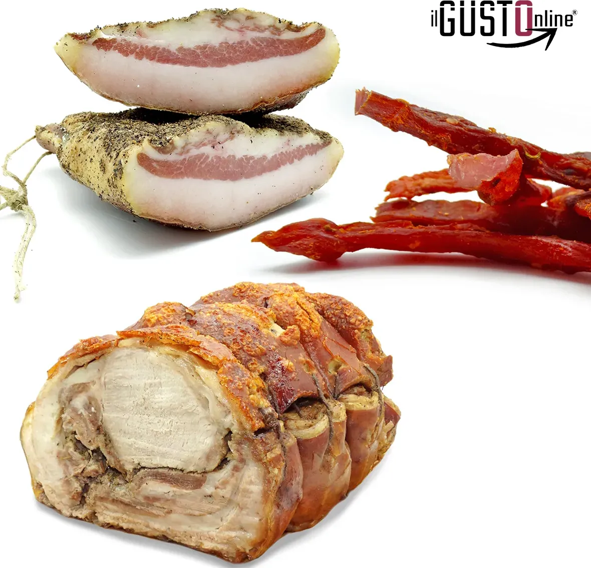 Porchetta di ariccia igp + coppiette di suino + guanciale al pepe