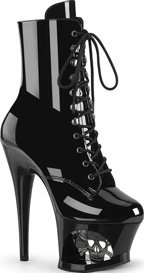 Pleaser Platform Shoes MOON-1020SK Blk Pat/Blk-Pewter