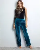 "Pantalone lungo in velluto Velvet Party / BLU LAGUNA / L"