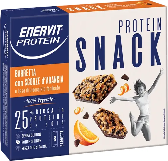 Enervit Protein SNACK Astuccio da 8 barrette proteiche vegetali da 25g Scorze d’arancia venduto da zonawellness.it