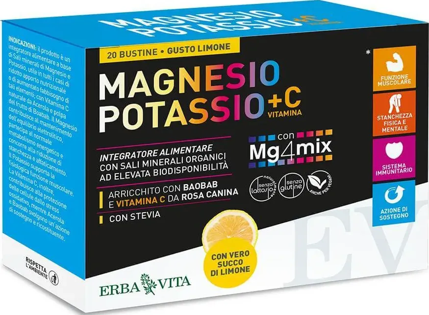 Magnesio potassio vit.c gusto arancia 20 bustine - erboristeria binasco