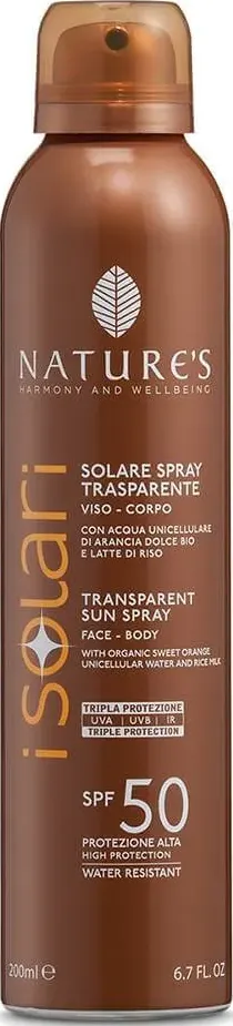 Spray solare trasparente viso corpo natures spf 50 - erboristeria binasco