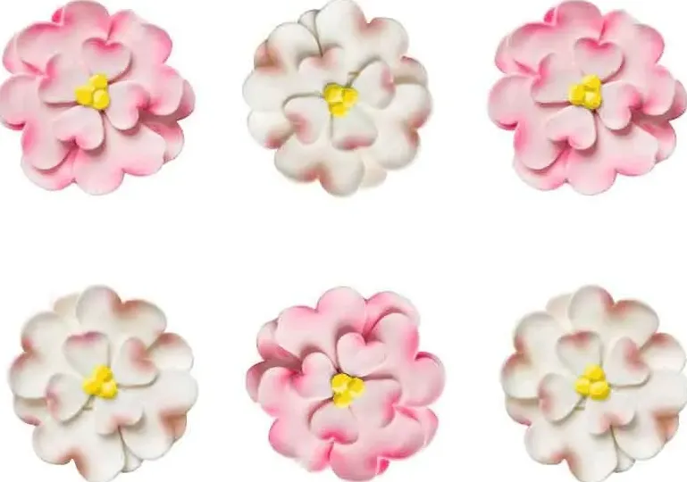 Decorazioni in zucchero fiori di corniolo rosa e bianco pz. 6