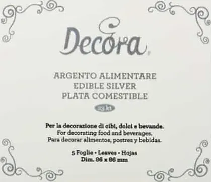 Confezione 5 foglie argento alimentare 8,6&#215;8,6 cm