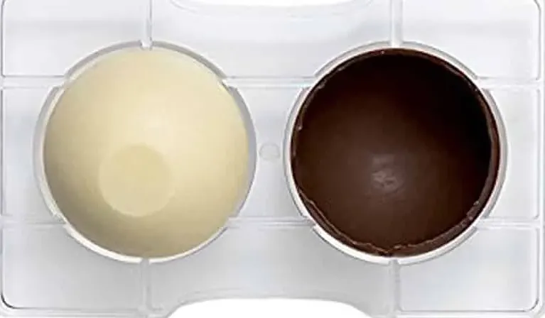 Stampo cioccolatino in policarbonato semisfera con base 2 cavità 7,5&#215;4 cm decora