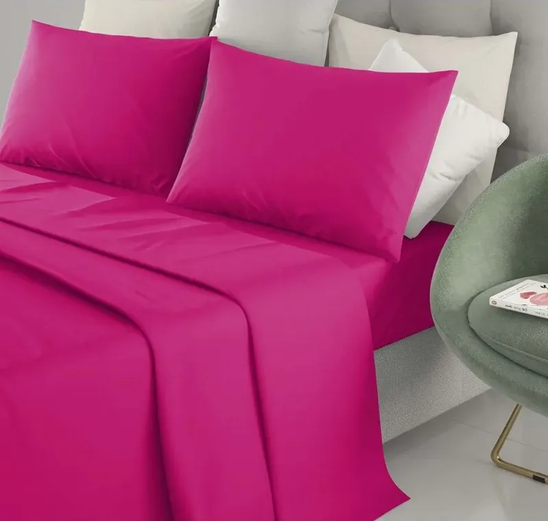 Completo letto matrimoniale cotone lenzuola irge tinta unita fucsia