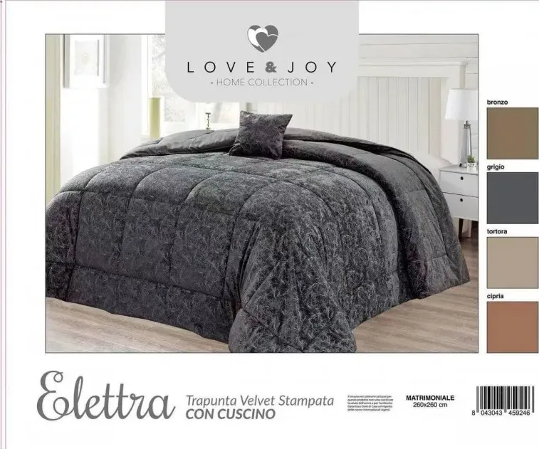 Trapunta matrimoniale velvet con cuscino love and joy art. elettra