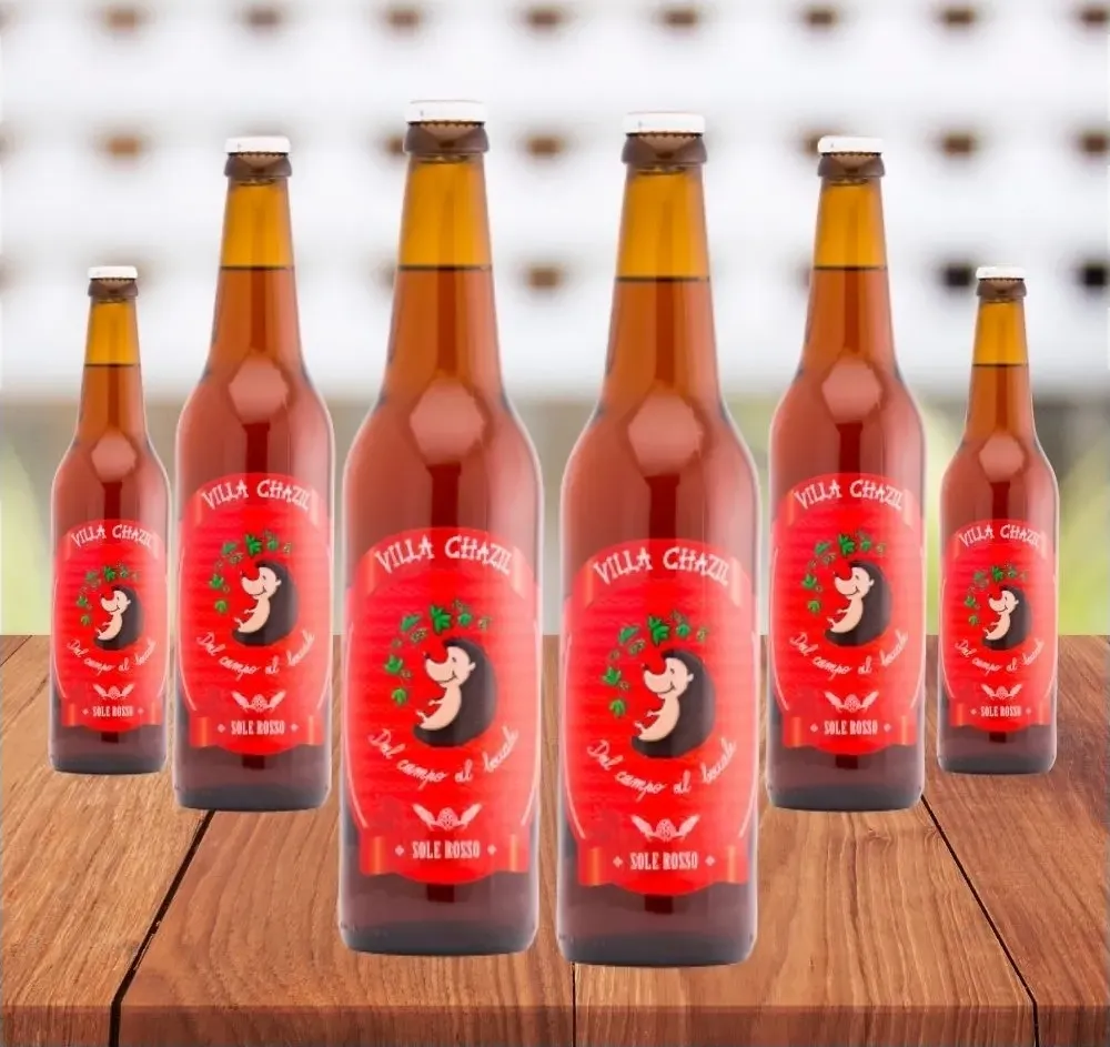 Sole rosso birra artigianale - box da 6 bottiglie - villa chazil capacità 0,33 l - vetro