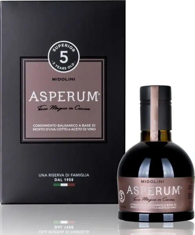 condimento balsamico asperum superior 5 anni - acetaia midolini capacità 250 ml di bottegadelfriuli.com