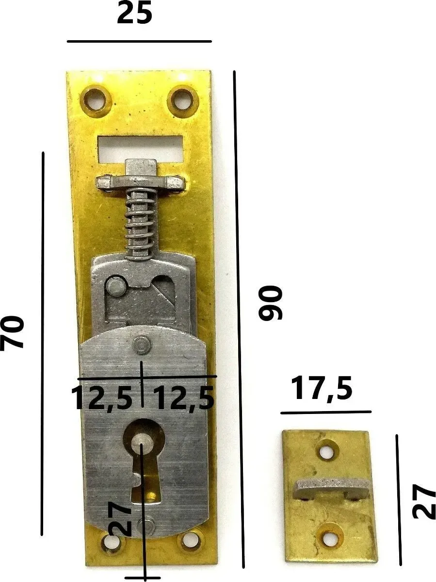 Serratura da cartelliera mm.25x90 ottone serratura per mobili in legno