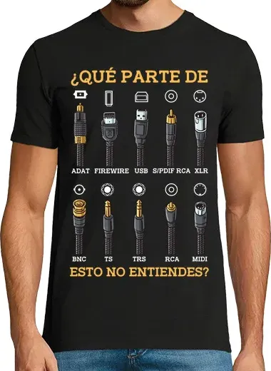 T-shirt uomo manica corta connessioni tecnico audio tecnico del suono cavi