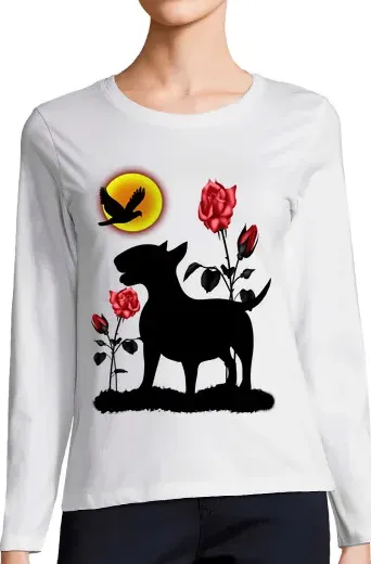 T-shirt donna manica lunga bull rose terrier