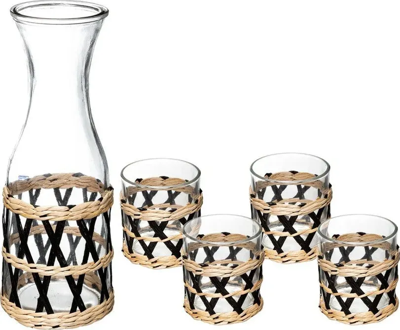 Set brocca e 4 bicchieri in vetro decorato 1l