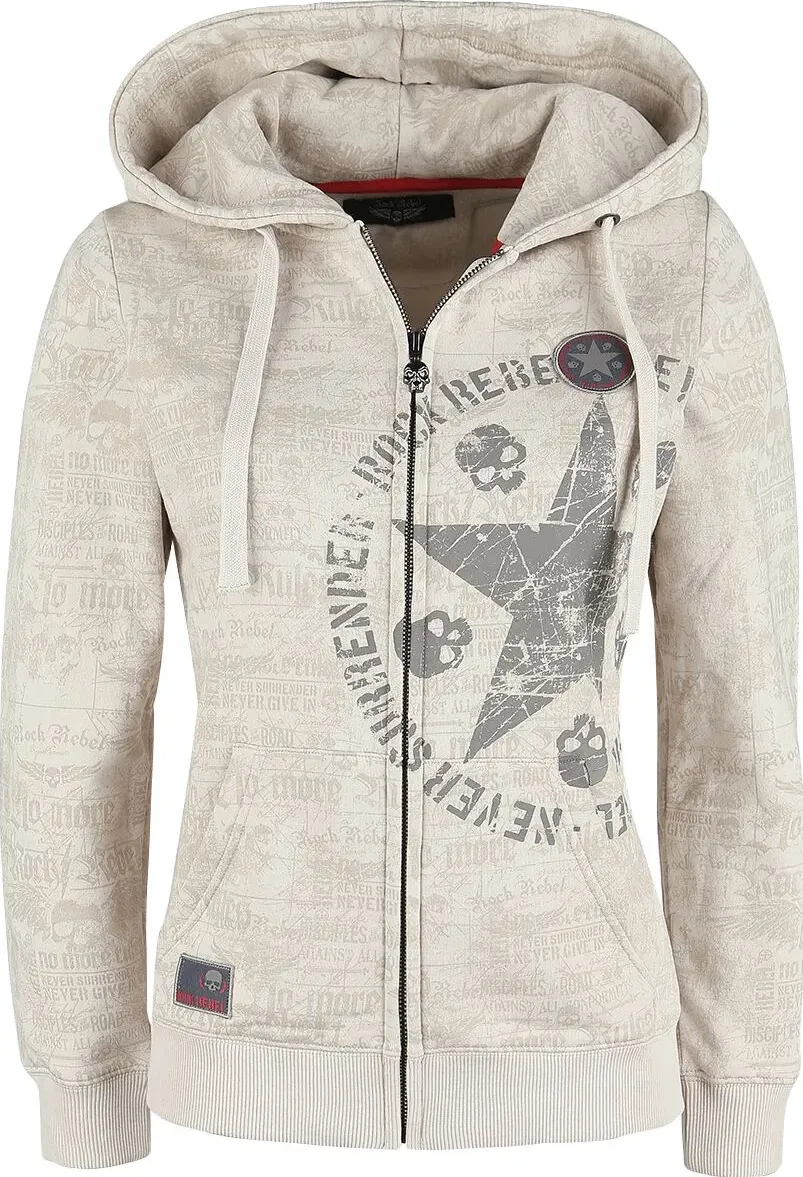 Rock Rebel by EMP - Beige Hooded Jacket with Prints - Felpa jogging - Donna - beige