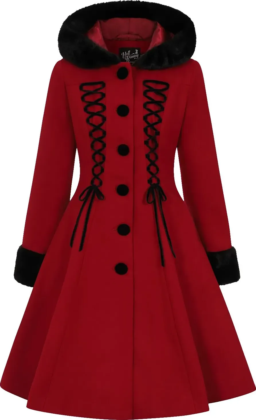 Hell Bunny - Amaya Coat - Cappotti - Donna - rosso nero