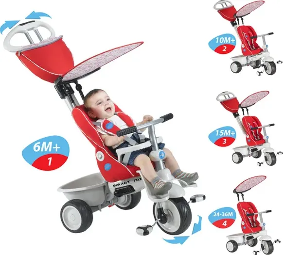 Recliner red gray triciclo e passeggino 4 in 1