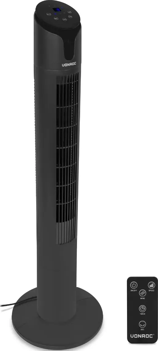 Ventilatore a colonna di lusso - 110 cm - 3 velocità - nero | Telecomando incluso