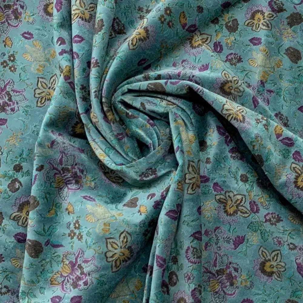 Tessuto Velluto Cotone Stampato Fiori 50 Cm Tiffany