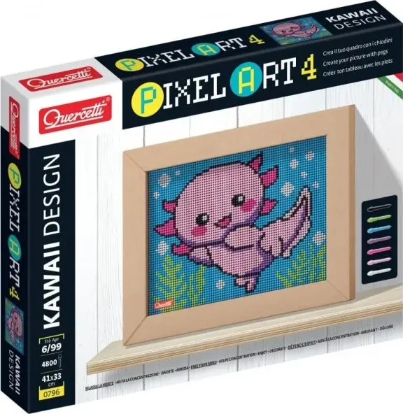 Quercetti 0796 Pixel Art 4 4 Kawaii Design Axolotl Chiodini Mosaico Bambini
