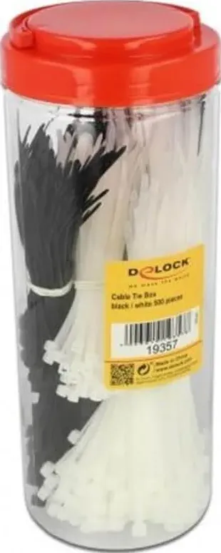 Delock, Fascette, Scatola di fascette 500 pezzi, nero/bianco, assortiti (Fascette in plastica, 80 mm, 500 pz.)