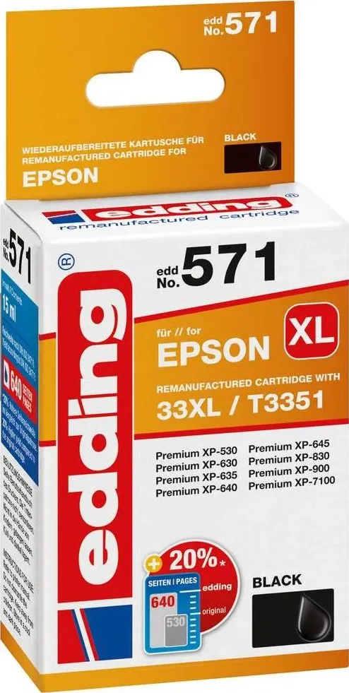 Edding, Cartucce, Cartuccia d'inchiostro sostituita Epson 33XL T3351 compatibile nero singolo EDD-571 - Comp (FC)