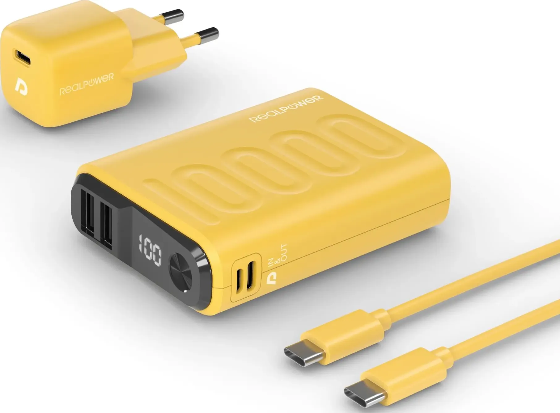 RealPower Powerbank PB-10000 Potenza (10000 mAh, 20 W, 36 Wh), Powerbank, Giallo