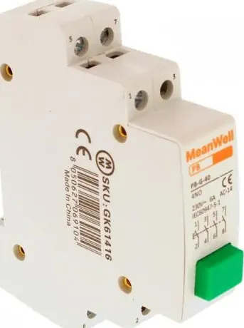 MeanWell Pulsante Modulare Con Spia Luce Led Verde 1M 4NO 16A AC 230V IP20 IEC60947-5-1