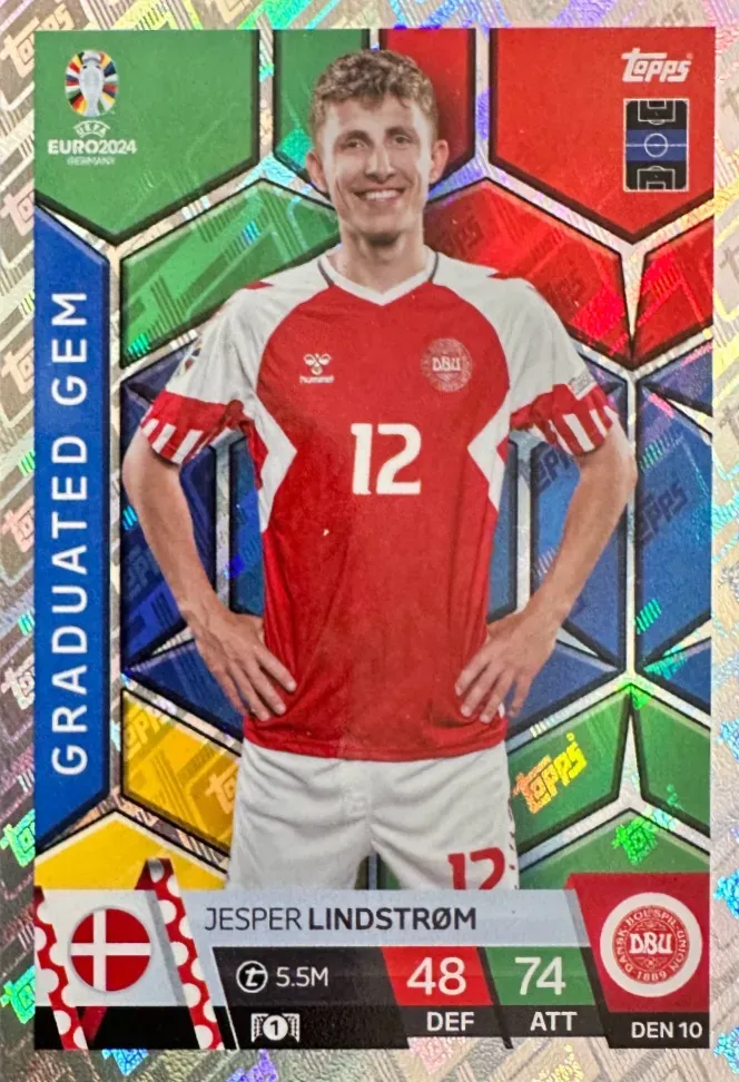 N.DEN 10  Jesper Lindstrøm Denmark  - Match Attax Euro 2024 Topps