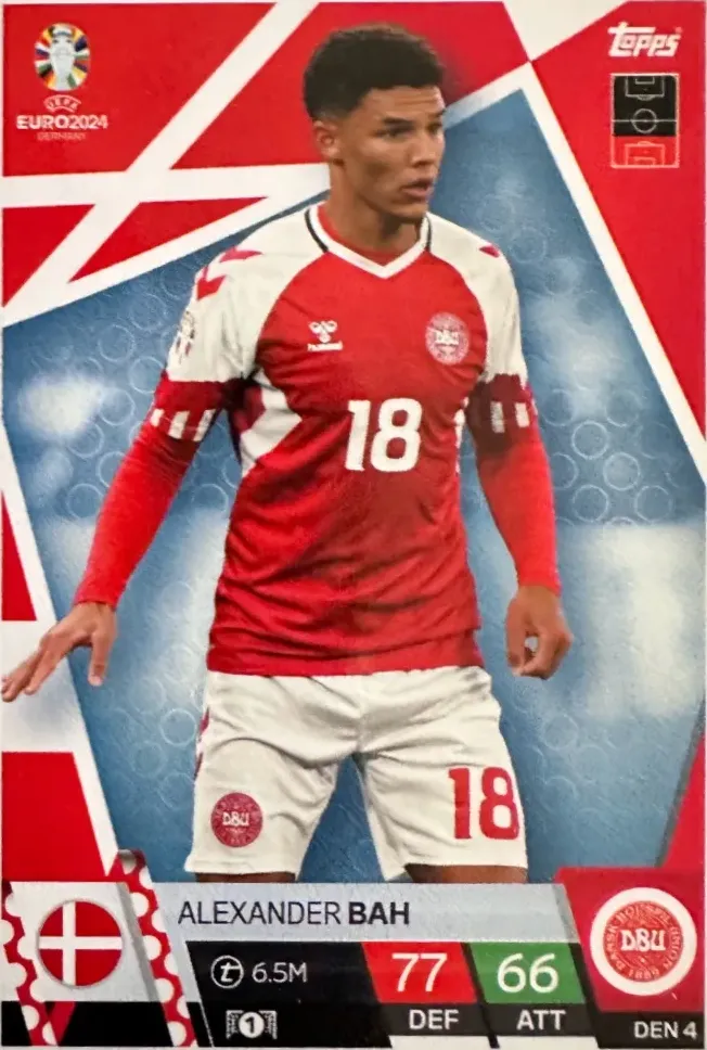 N.DEN 4  Alexander Bah Denmark  - Match Attax Euro 2024 Topps