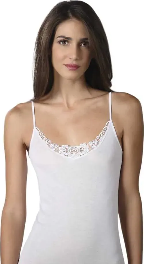 Top Spalla Stretta Donna Macramè Cotone Felpato