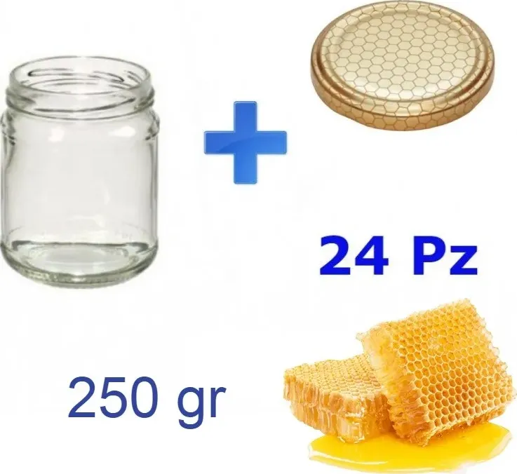 24 barattoli in vetro per miele da 250 gr con tappi