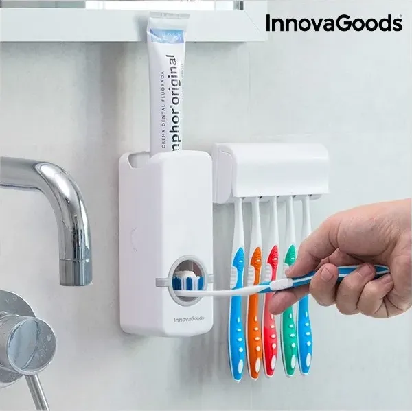 Dispenser automatico di dentifricio con portaspazzolino a parete