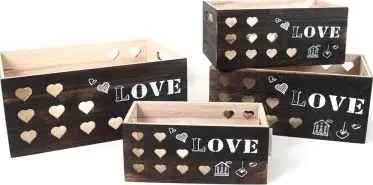 Cassetta in legno cuore love 4 pz colore marrone