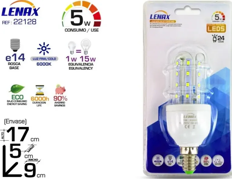 Lampada risparmio led e14 3 tubi 5w