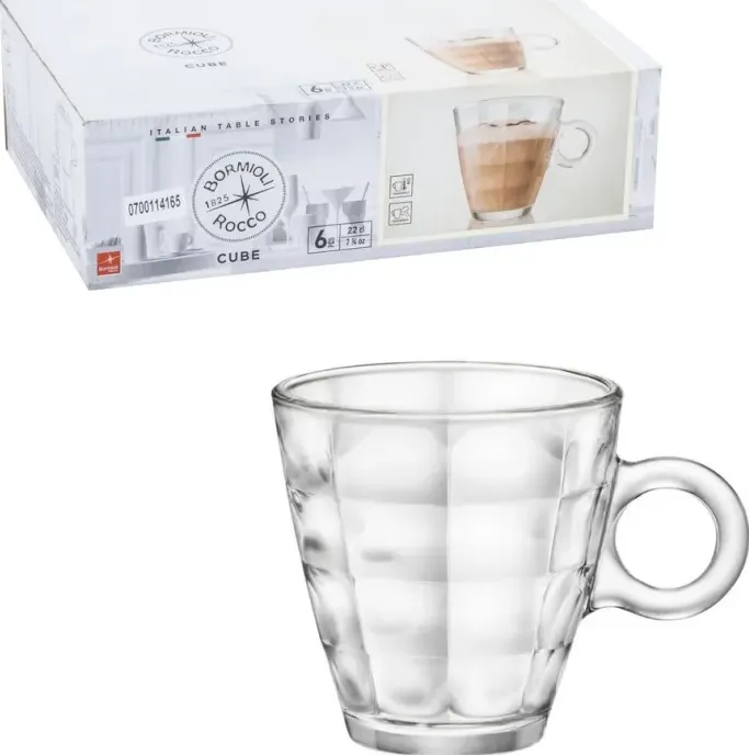 6 pz tazze da cappuccino in vetro cube 22 cl bormioli rocco - ragstore