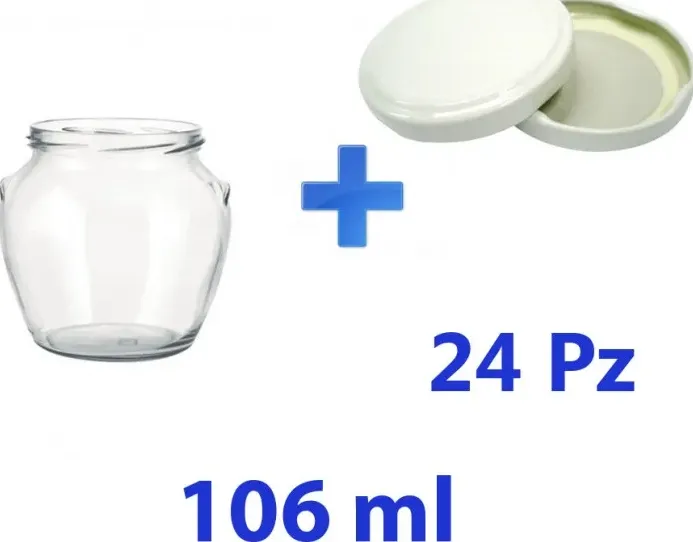 24 barattoli in vetro orcio per marmellate e confetti 106 ml con tappo venduto da ragstore.it