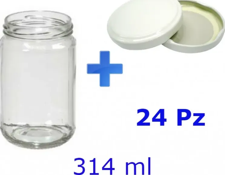 24 barattoli in vetro per marmellate e sottolio 314 ml con tappo