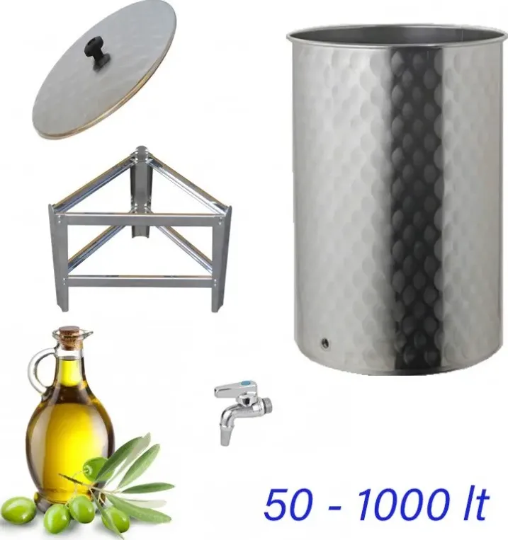 Serbatoio contenitore inox per olio d'oliva con supporto da 50 a 1000 lt