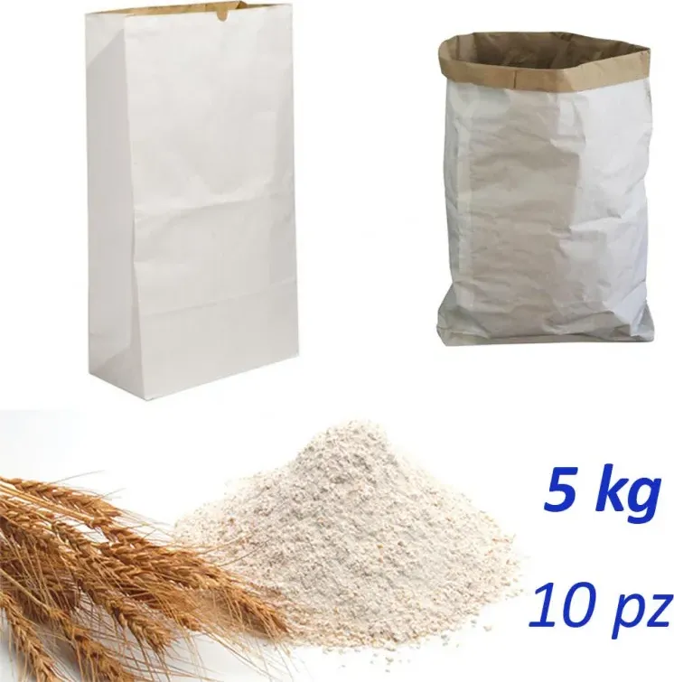 10 sacchetti carta alimentari bianchi-avana sacco per farina 5 kg