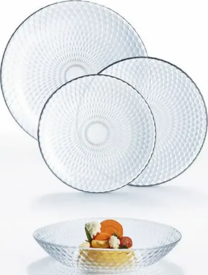 Servizio piatti da tavola in arcopal pz 18 pampille trasparente luminarc