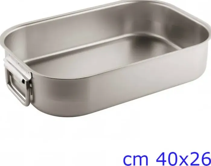 Teglia rettangolare inox cm 40x26 con manici snodati