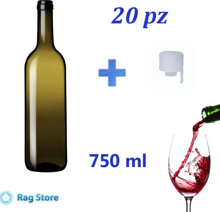 20 bottiglie bottiglia vetro per vino bordolese 750 ml con tappi strappo