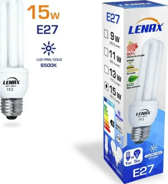 Lampada risparmio e27 2 tubi 15w