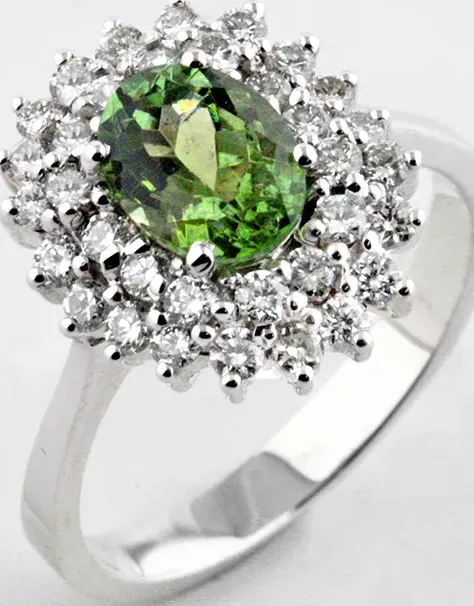 anello con tormalina verde ct. 1.39 e diamanti naturali ct. 0.94 | biffi gioielli di biffigioielli.com