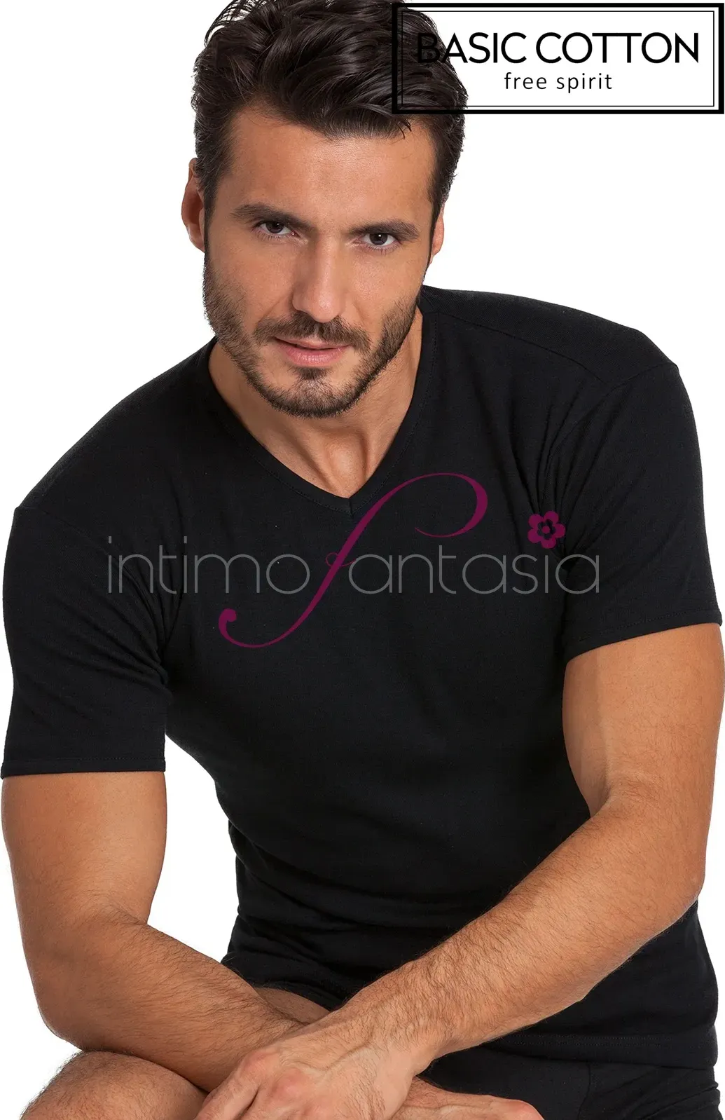 Manica corta scollo a v uomo cotone Basic cotton Free spirit 905